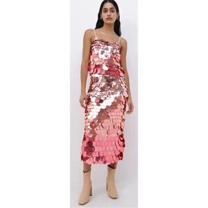 Jonathan Simkhai Elvira Pink Peony Multi Sequin Midi Skirt Size 0